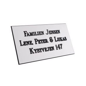 Postkasse skilt - HVIDT med sort tekst 55x100 mm.