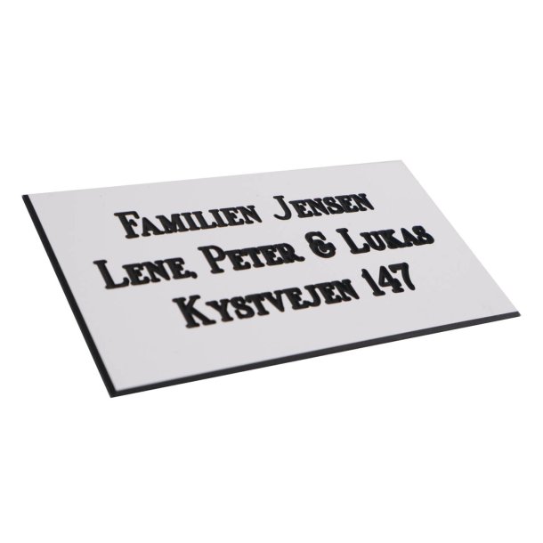 Postkasse skilt - HVIDT med sort tekst 55x100 mm.