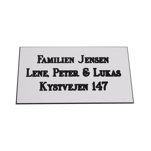 Postkasse skilt - HVIDT med sort tekst 55x100 mm.