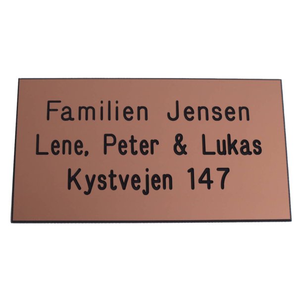 Kobber farvet Postkasse skilt 55 x 100 mm med sort tekst