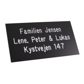 Postkasse skilt - SORT med hvid tekst  55x100 mm