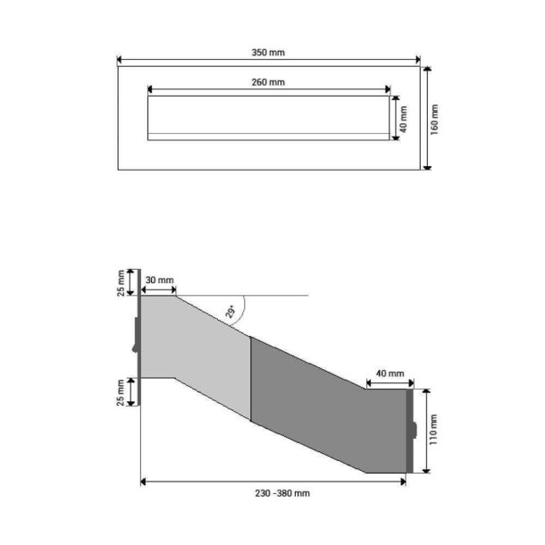 Extra Small Sort Indbygnings postkasse - Justerbar Dybde