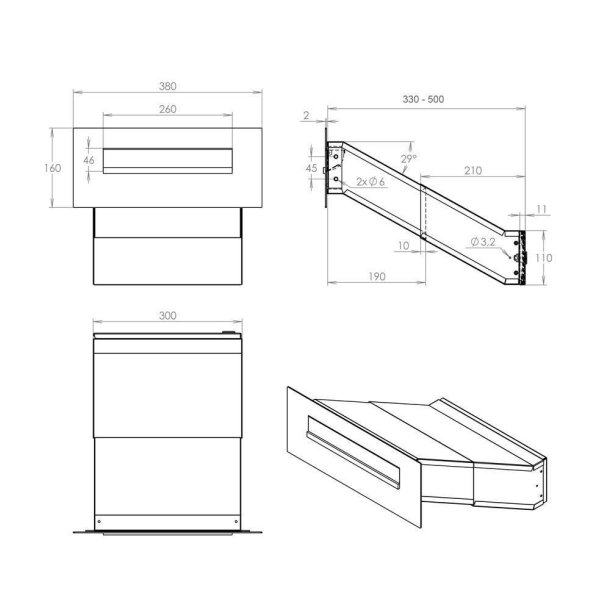 Small Rustfritstl Indbygnings postkasse - Justerbar Dybde