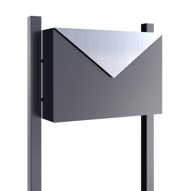 Antracit design postkasse med brevklap i Rustfrit stl - KUVERT Inkl. postkassestander