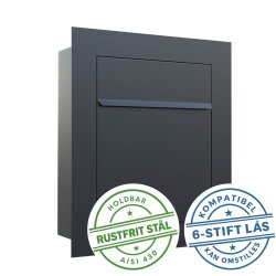 Indbygnings postkasse BARI "Exclusive" - Med 6 stift ls - SORT lakering