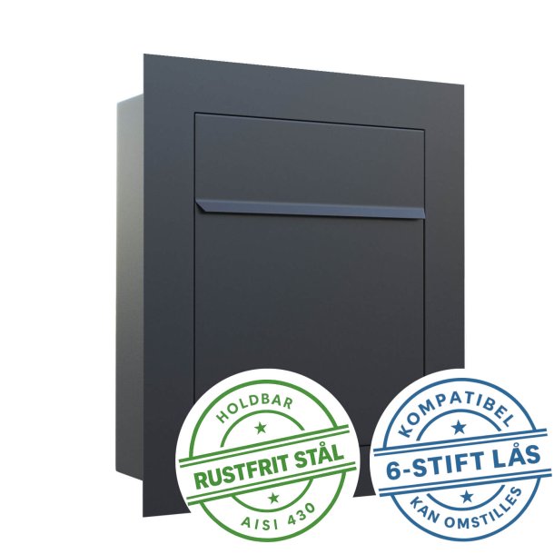 Indbygnings postkasse BARI "Exclusive" - Med 6 stift ls - SORT lakering