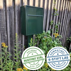 Base Exclusive postkasse RacingGreen med Pladestander - med 6 stift ls