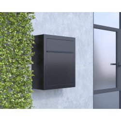 BASE Exclusive postkasse - med Dansk 6-stifts ls - Rustfrit Stl Indkast - Inkl. SORT Stickersark