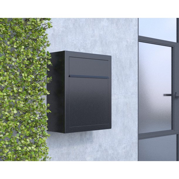 BASE Exclusive postkasse - med Dansk 6-stifts ls - Rustfrit Stl Indkast - Inkl. SORT Stickersark