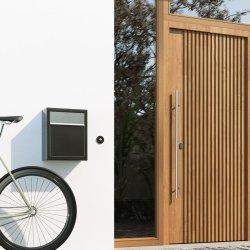 BASE Exclusive postkasse - med Dansk 6-stifts ls - Rustfrit Stl Indkast - Inkl. SORT Stickersark