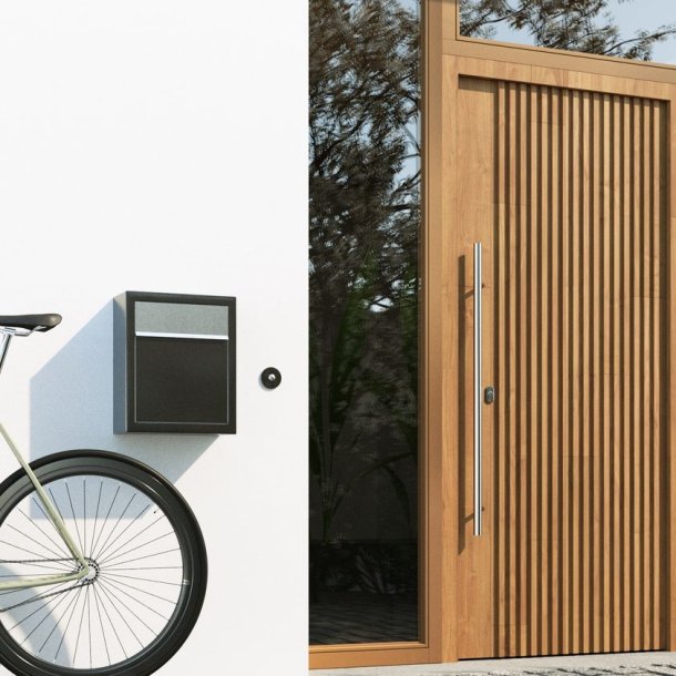 BASE Exclusive postkasse - med Dansk 6-stifts ls - Rustfrit Stl Indkast - Inkl. SORT Stickersark