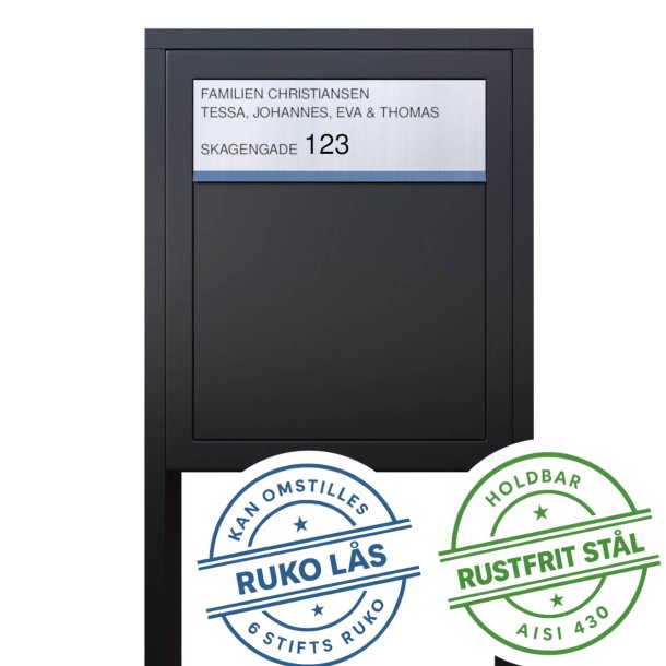 Sort Base Exclusive postkasse med stander - med RUKO ls - Rustfrit Stl Indkast