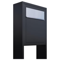 Sort Base Exclusive postkasse m. stander - 6-stift ls - Rustfrit Stl Indkast - + SORT Stickesark