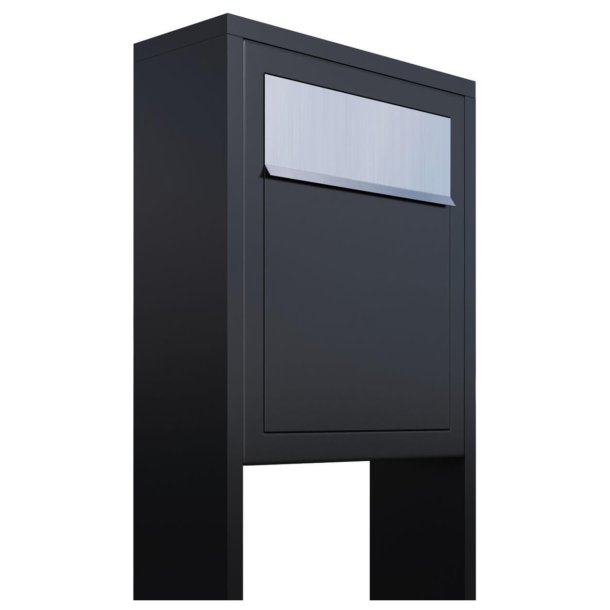 Sort Base Exclusive postkasse m. stander - 6-stift ls - Rustfrit Stl Indkast - + SORT Stickesark