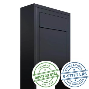 Sort Base Exclusive postkasse med stander - 6 stift ls - klassisk design