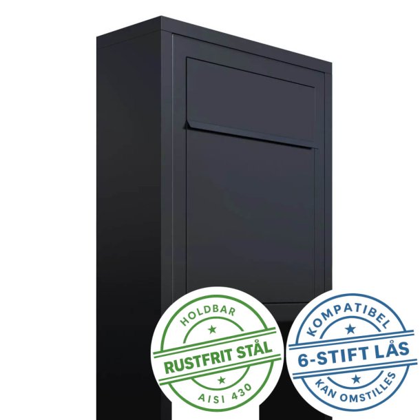 Sort Base Exclusive postkasse med stander - 6 stift ls - klassisk design