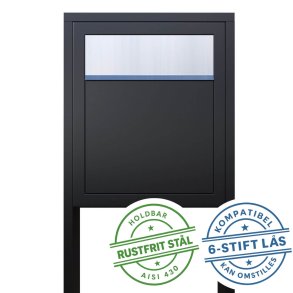 Sort Base Exclusive postkasse m. stander - 6-stift ls - Rustfrit Stl Indkast - + SORT Stickesark