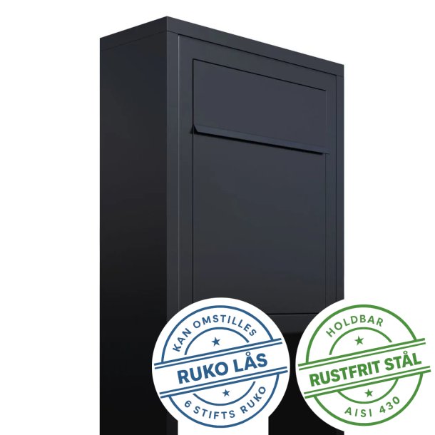 Sort Base Exclusive postkasse med stander - med RUKO ls - klassisk design