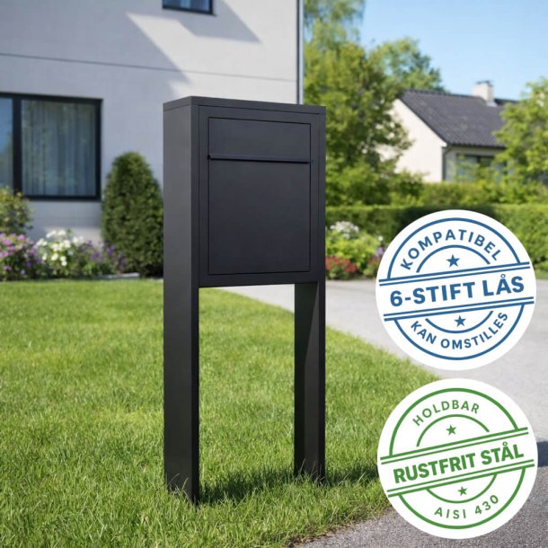 Sort Base Exclusive postkasse med stander - 6 stift l�s - klassisk design