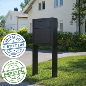 Sort Base Exclusive postkasse med stander - 6 stift l�s - klassisk design