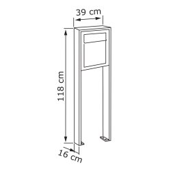 Sort Base Exclusive postkasse m. stander - 6-stift ls - Rustfrit Stl Indkast - + SORT Stickesark