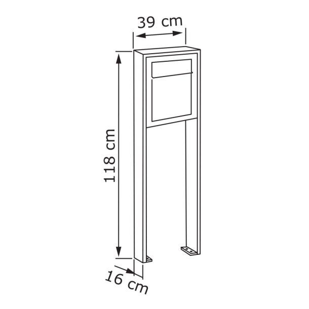 Sort Base Exclusive postkasse m. stander - 6-stift ls - Rustfrit Stl Indkast - + SORT Stickesark