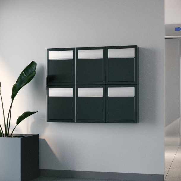 BASE Exclusive postkasse - med Dansk 6-stifts ls - Rustfrit Stl Indkast - Inkl. SORT Stickersark