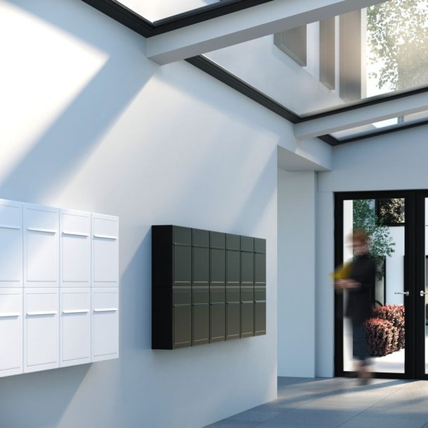 BASE Exclusive postkasse - med Dansk 6-stifts ls - Rustfrit Stl Indkast - Inkl. SORT Stickersark