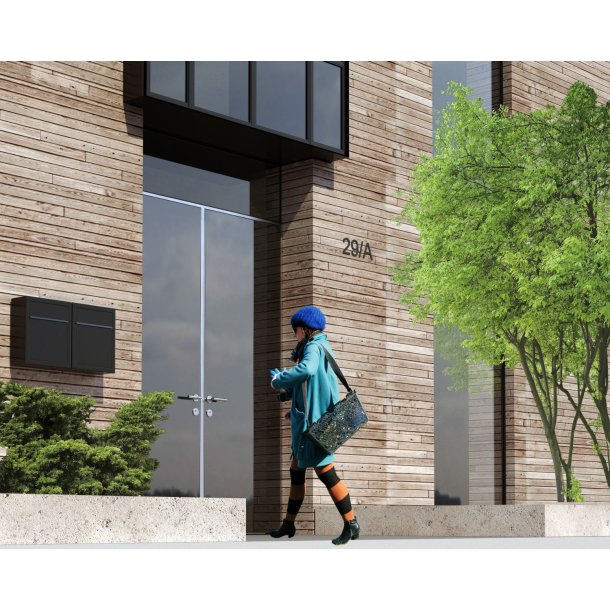 BASE Exclusive postkasse - med Dansk 6-stifts ls - Rustfrit Stl Indkast - Inkl. SORT Stickersark