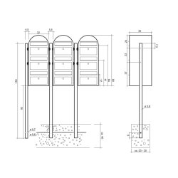 Postkasseanlg med stander - 3 enheder - BobiTrio SORT STRUKTUR