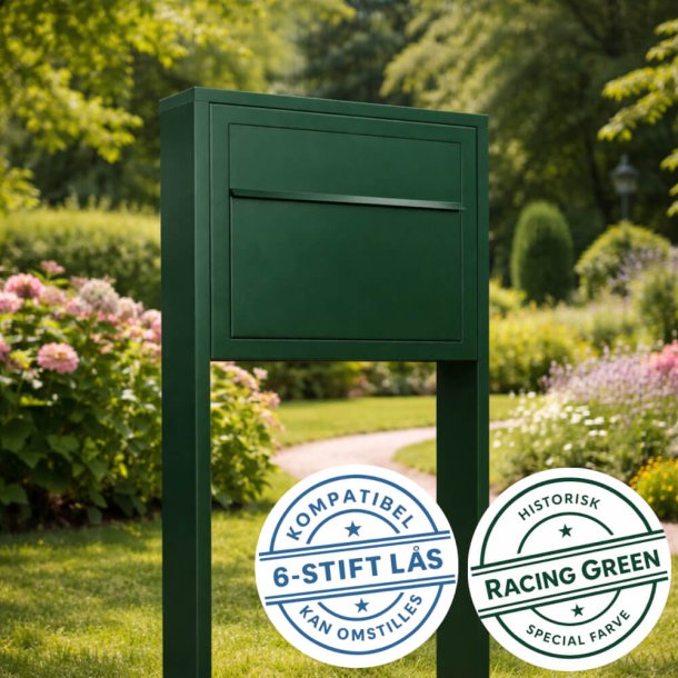 Racing Green ELEGANCE EXCLUSIVE postkasse med stander - med dansk 6-stifts l�s  - klassisk design