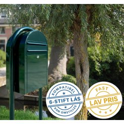 BobiClassic postkasses�t Incl. stander - SORT GR�N / M�RK-GR�N med 6 stift l�s.