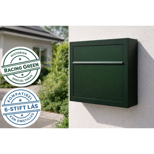 ELEGANCE EXCLUSIVE postkasse - Dansk 6 stift l�s - Klassisk RacingGreen lakering