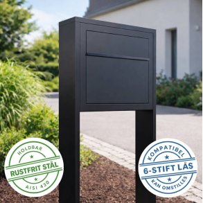 Sort ELEGANCE EXCLUSIVE postkasse med stander - med dansk 6-stifts l�s  - klassisk design