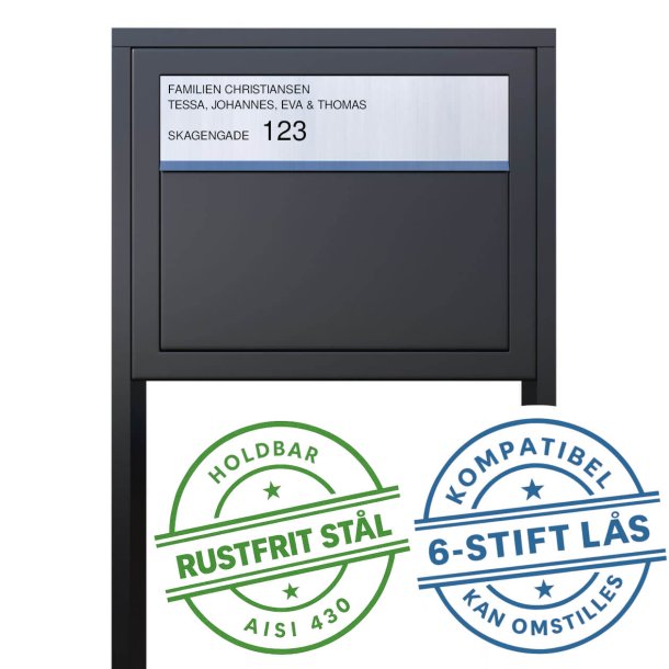 Sort Elegance Exclusive postkasse med stander - Dansk 6 stift ls - Rustfrit Stl Indkast