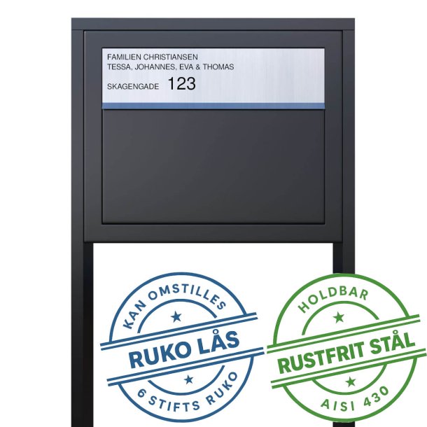 Sort Elegance Exclusive postkasse med stander - med RUKO ls - Rustfrit Stl Indkast