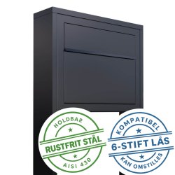 Sort Elegance Exclusive postkasse med stander - med dansk 6-stifts ls  - klassisk design