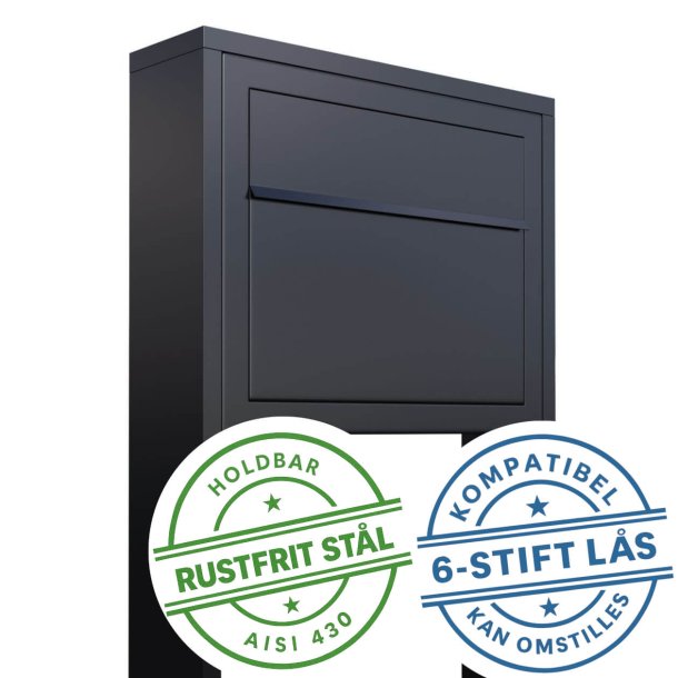 Sort Elegance Exclusive postkasse med stander - med dansk 6-stifts ls  - klassisk design