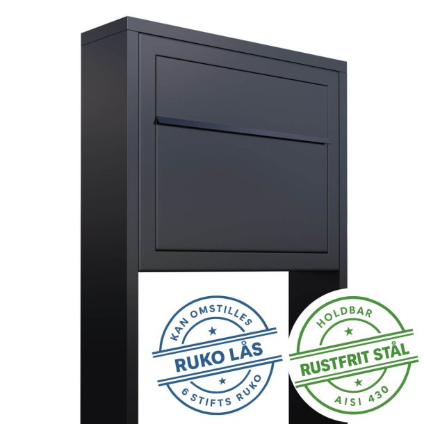 Sort Elegance Exclusive postkasse med stander - med RUKO ls  - klassisk design