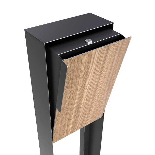 Antracit Design Postkasse med Lamineret front - Inkl. Stander - Faro