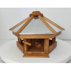 Fuglefoderhus med silo til fuglefoder -  lavet af kraftigt egetr� med zink tag