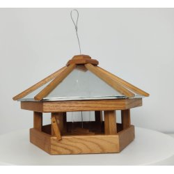 Fuglefoderhus med silo til fuglefoder -  lavet af kraftigt egetr� med zink tag