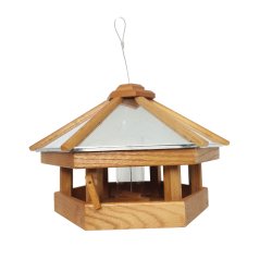 Fuglefoderhus med silo til fuglefoder -  lavet af kraftigt egetr� med zink tag