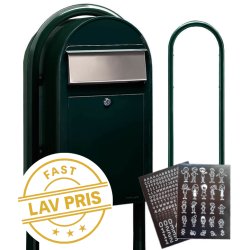 BobiGrande Postkasse-st SORT GRN med buestander og HVIDT Bogstav - Figur - Talark