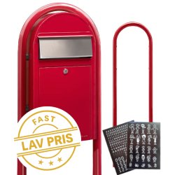 BobiGrande-S postkasse RD med Buestander og HVIDT Bogstav - Figur - Talark