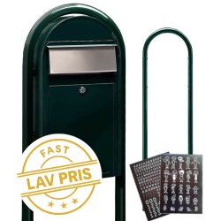 BobiGrande-S postkasse SORT GRN med Buestander og HVIDT Bogstav - Figur - Talark