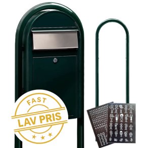 BobiGrande-S postkasse SORT GRN med Buestander og HVIDT Bogstav - Figur - Talark