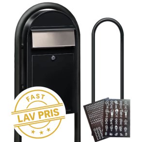 BobiGrande-S postkasse SORT med Buestander og HVIDT Bogstav - Figur - Talark