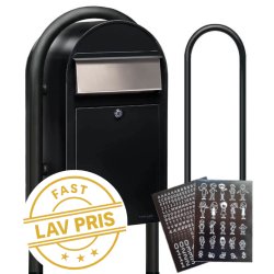 BobiGrande Postkasse-st SORT med buestander og HVIDT Bogstav - Figur - Talark