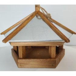 Lille Fuglefoderhus i kraftigt egetr med zink tag